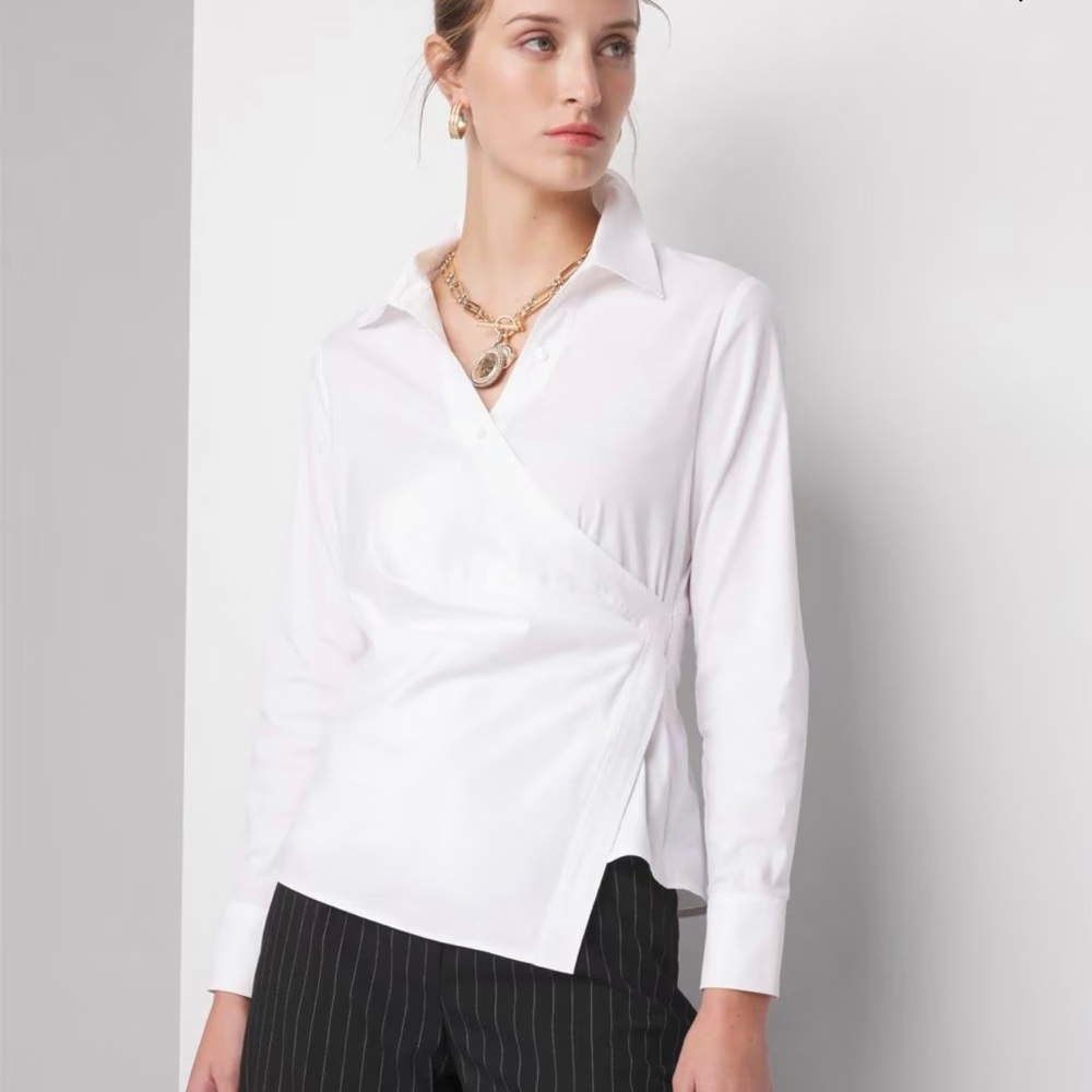 Ann Taylor Long Sleeve Surplice Poplin Shirt